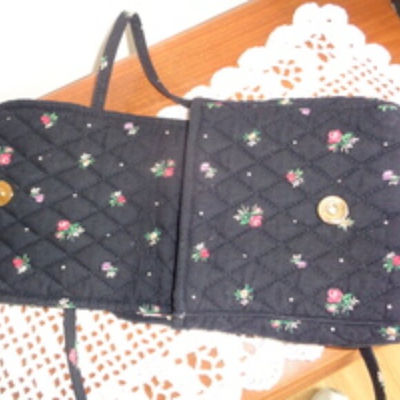Vera Bradley PETIT POINT Shoulder Crossbody Bag Black Purse Handbag Tote Roses - Picture 8 of 12